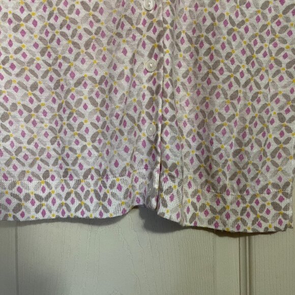 LOFT Womens White Geometric Floral Button Up Ribbed Cuff Cardigan Sweater Medium - Picture 4 of 6